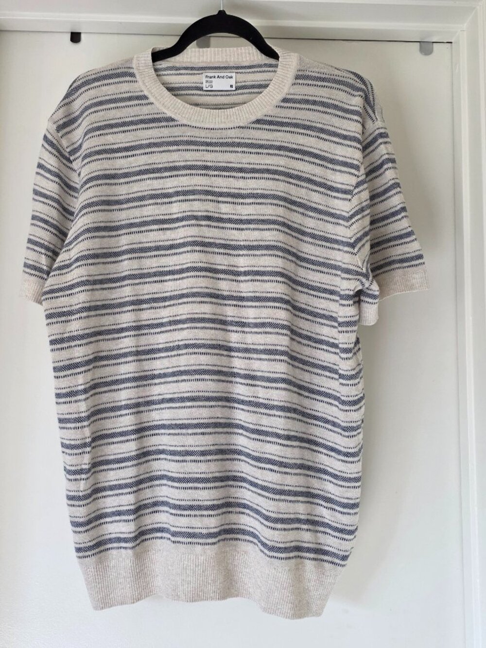 Frank and Oak Sweater Cotton Linen Lightweight Men's Size L Short Sleeve Stripe
